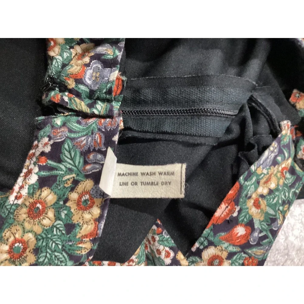 Vintage 70s Kids Black Floral Prairie Dress Lace Up Ruffle Hem Size 5